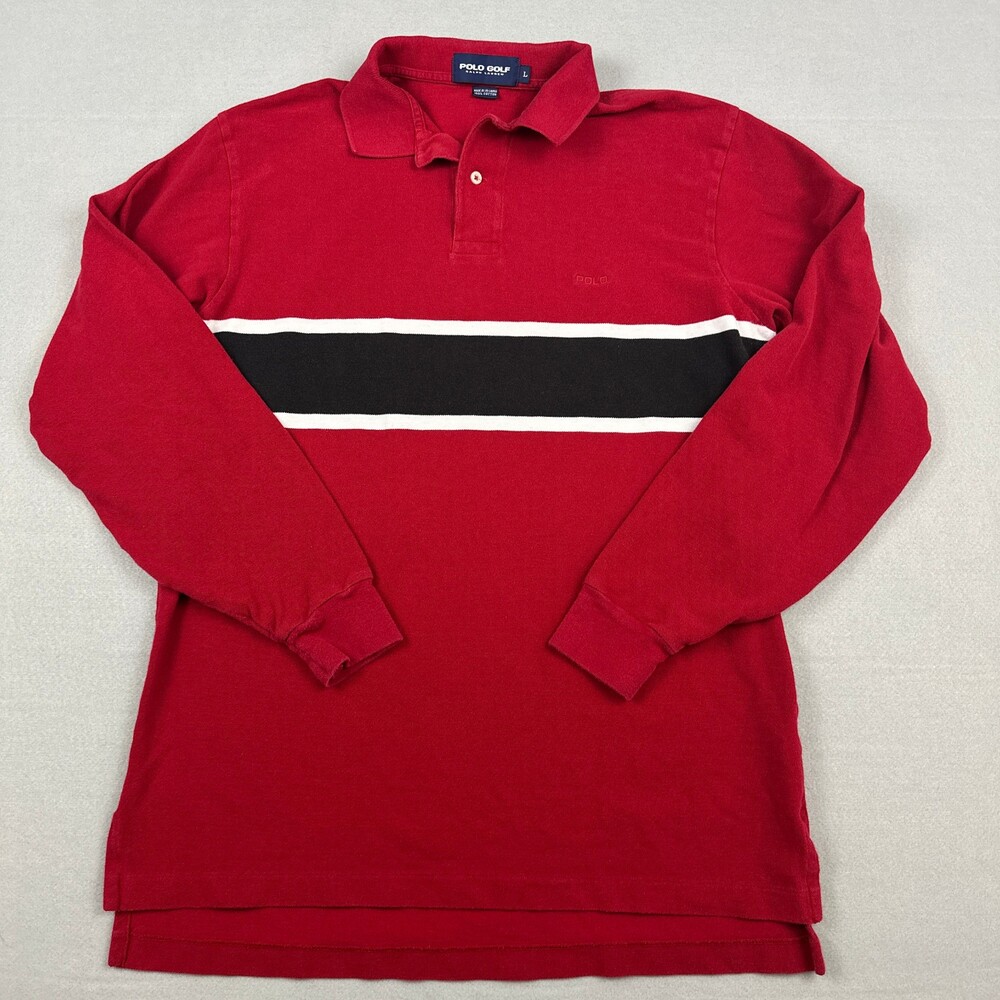 Polo Golf Ralph Laure Shirt Men Large Red Solid Long Sleeve Polo Logo Embroidery